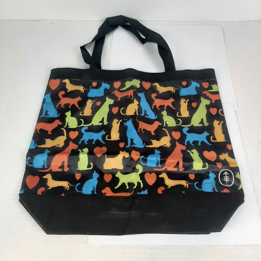 🔥Nylon Fabric Tote Bag Animals Dogs Cats Handbag Black Multicolor